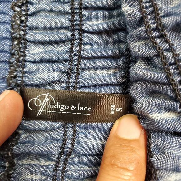 Indigo & Lace Chambray Blue Tiered Maxi Skirt Size S Cottagecore Coastal Grandma - Picture 5 of 8